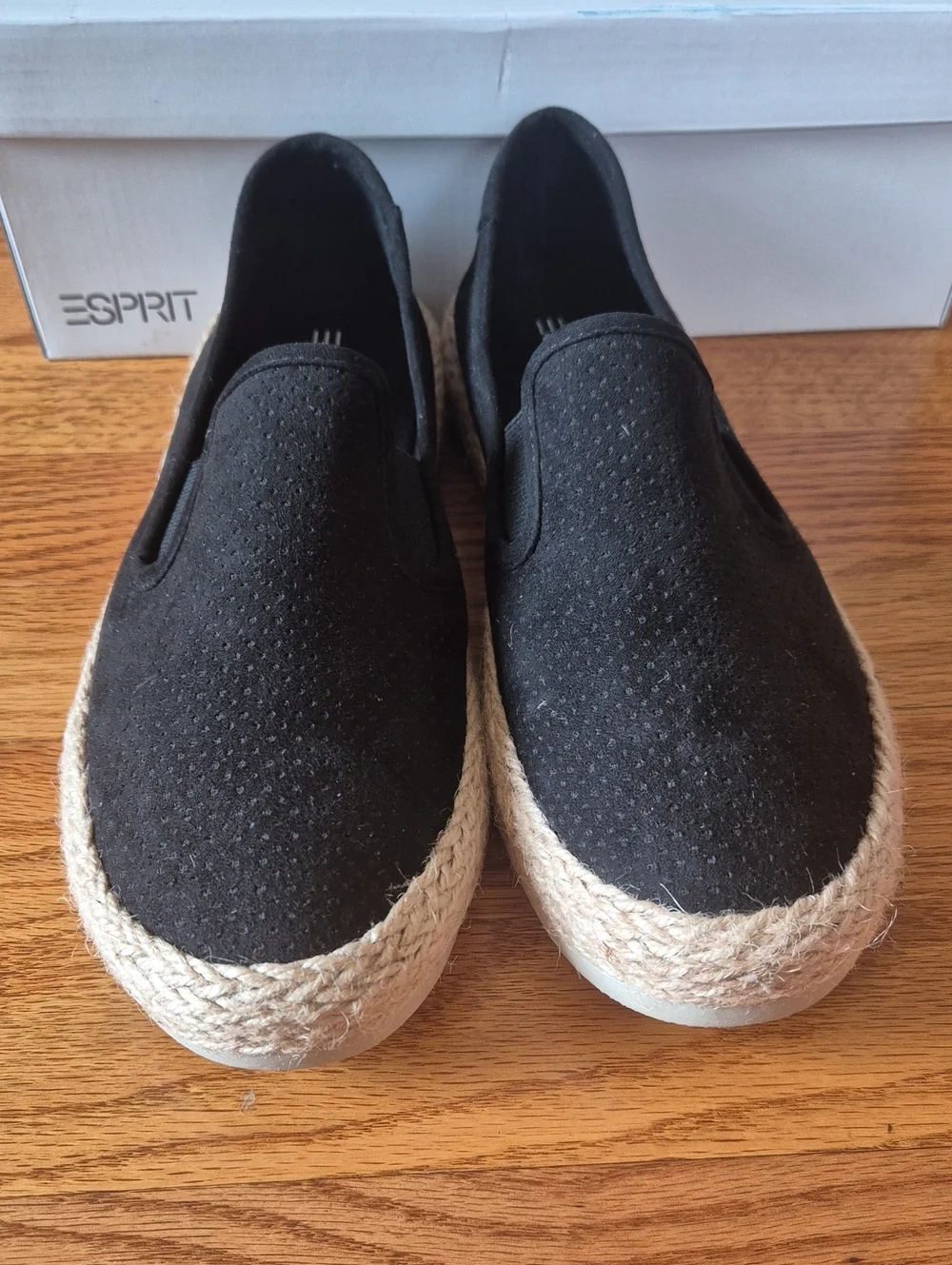 Esprit Black Slip-On Espadrilles with Jute Trim